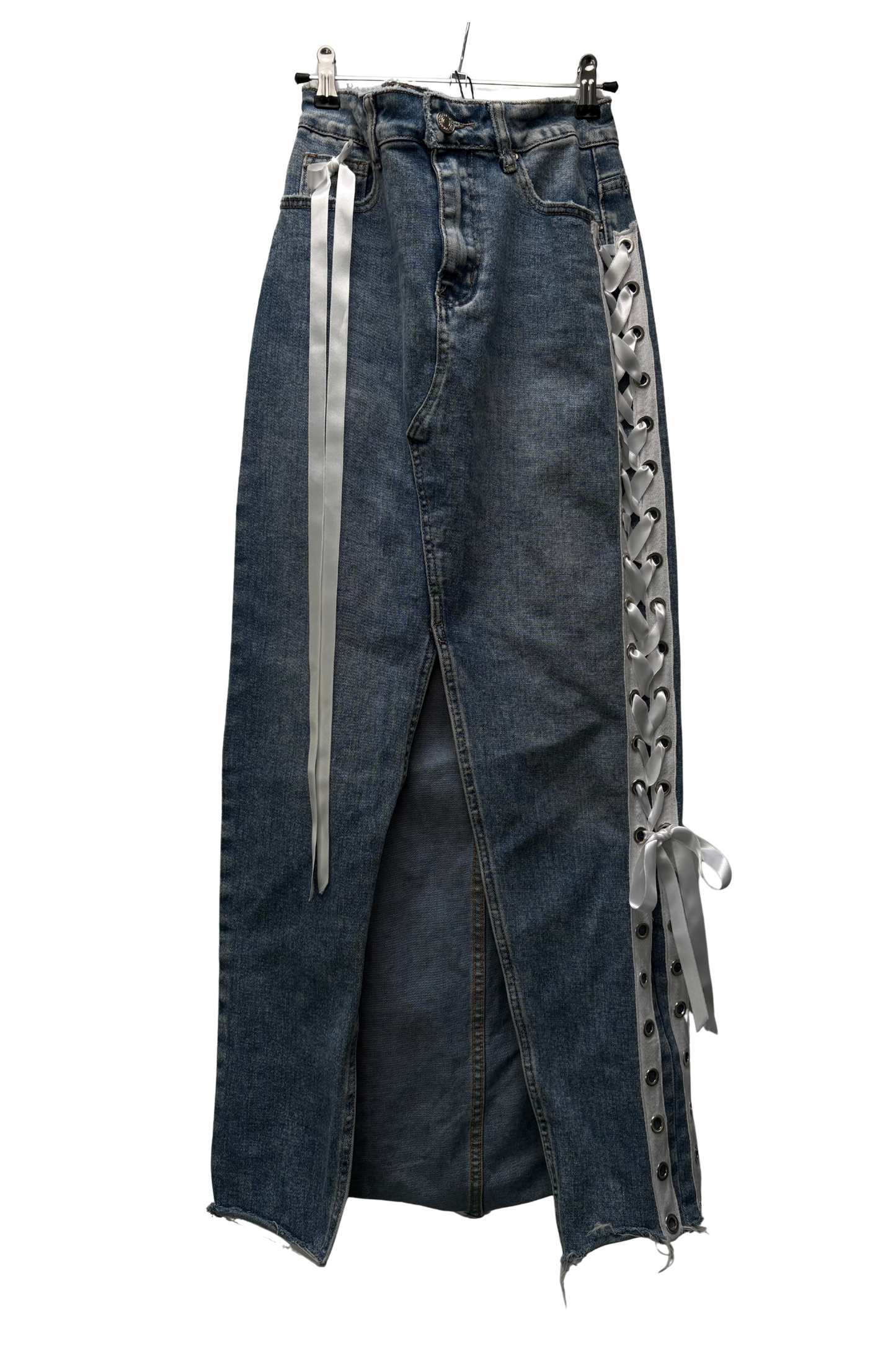 LONG LACED JEANS SKIRT